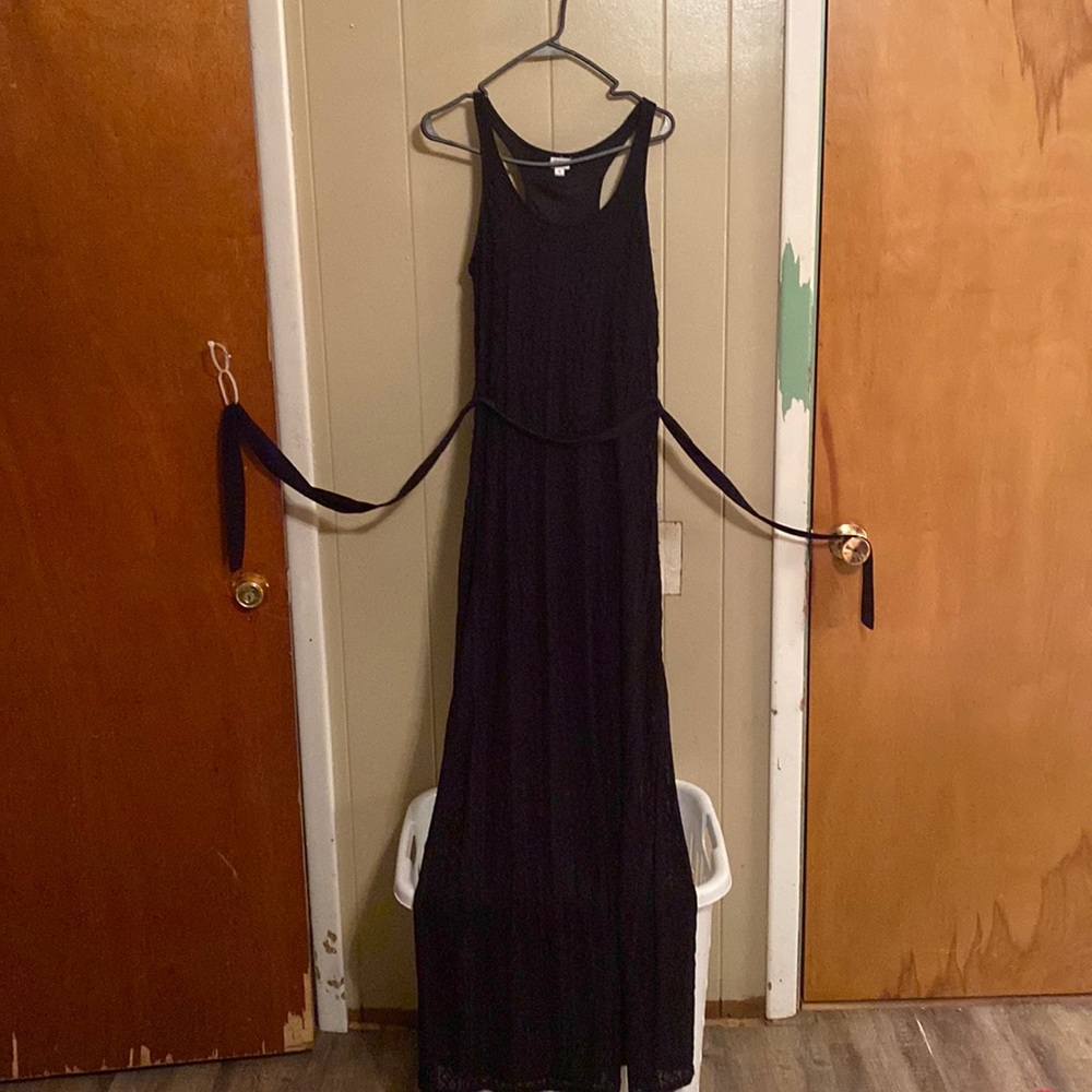 Lace tank dress with tie around waist